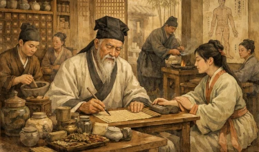 El médico Sun Simiao en consulta