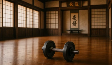 Un dojo con una mancuerna para el entrenamiento de fuerza
