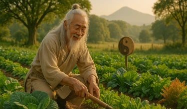 Anciano cultivando la huerta