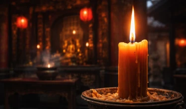 Vela encendida representando los Tres Tesoros